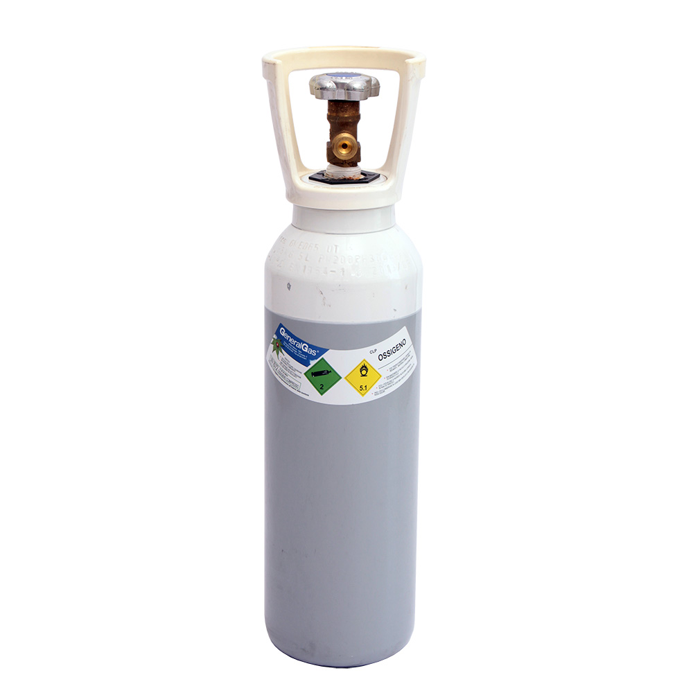 Oxygen cylinder 5 lt 200 bar - loaded with 1 mc gas, complete with valve